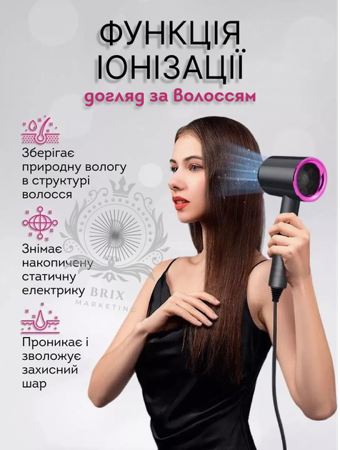 Фен для сушки і укладання волосся Powerful hair dryer 800 Вт Темно-сірий з фіолетовим - зображення 4