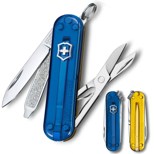 Нож Victorinox Classic SD Ukraine 58 мм/7 функций/сине-желтый прозрачный - изображение 2