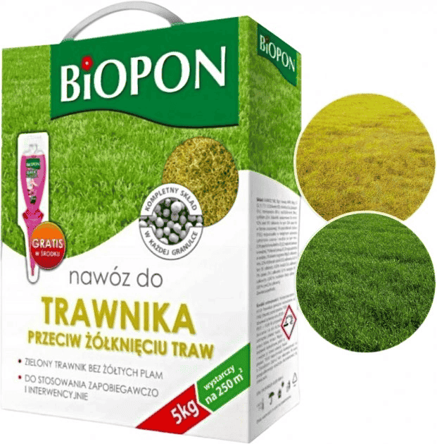 Удобрение для газонов против пожелтения травы, Biopon Польша, коробка 5 кг - Фото 1 Удобрение для газонов против пожелтения травы, Biopon Польша, коробка 5 кг - изображение 1