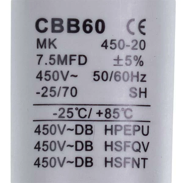 Пусковий конденсатор для пральної машини CBB60 7.5uF 450V 38x60mm (під гайку, 4 клеми) - Фото 2 Пусковий конденсатор для пральної машини CBB60 7.5uF 450V 38x60mm (під гайку, 4 клеми) - зображення 2