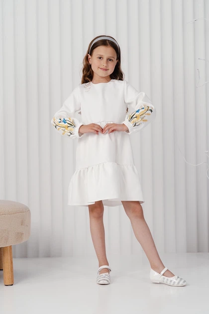 Вишита сукня для дівчинки MiChell Колоски з волошками білий 128 - Фото 1 Вишита сукня для дівчинки MiChell Колоски з волошками білий 128 - изображение 1