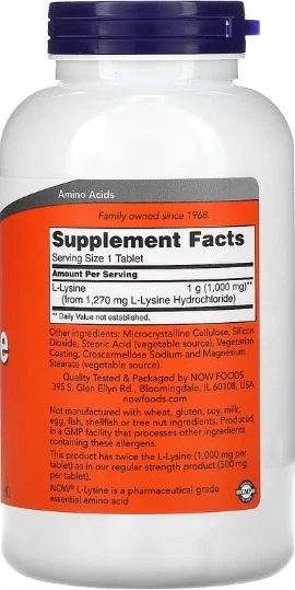 L-Лизин NOW L-Lysine 1000mg 250 tabs - изображение 2
