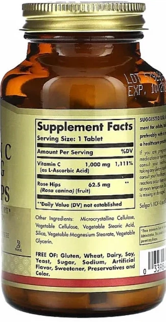 Вітамін С із шипшиною Solgar Vitamin C Rose Hip 1000 mg 100 tab - зображення 2