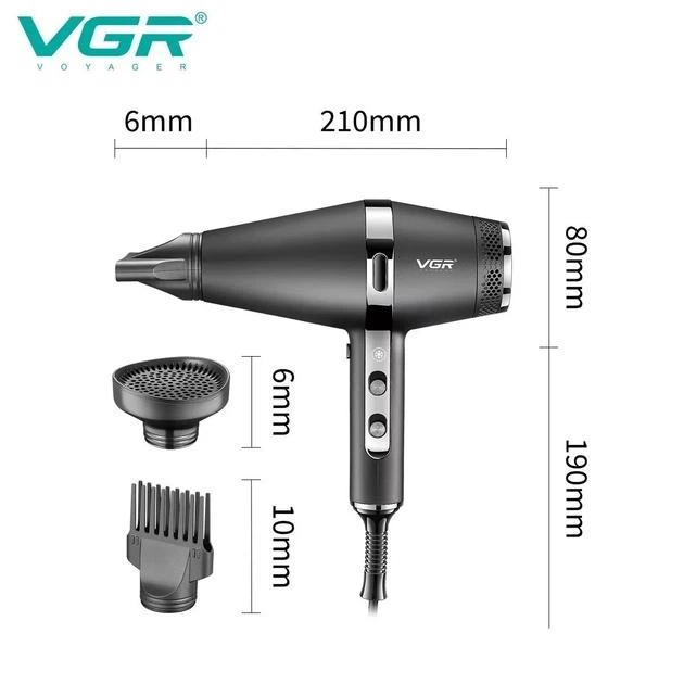 Фен для волос VGR V-451 с 3 насадками Черный - изображение 3