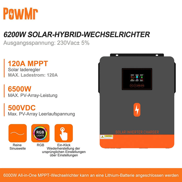 Солнечный Гибридный инвертор PowerMr 6200W 48V / MPPT контроллер / УРС / UPS - изображение 3