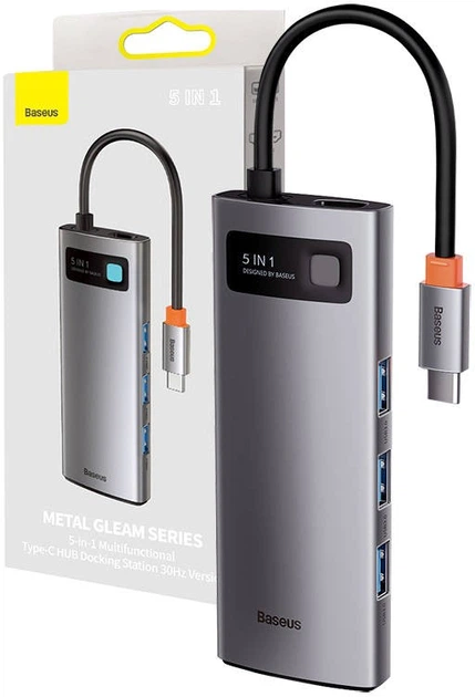 USB-хаб адаптер Baseus Series 5-in-1 30Hz Version Grey (WKWG020013) - изображение 2