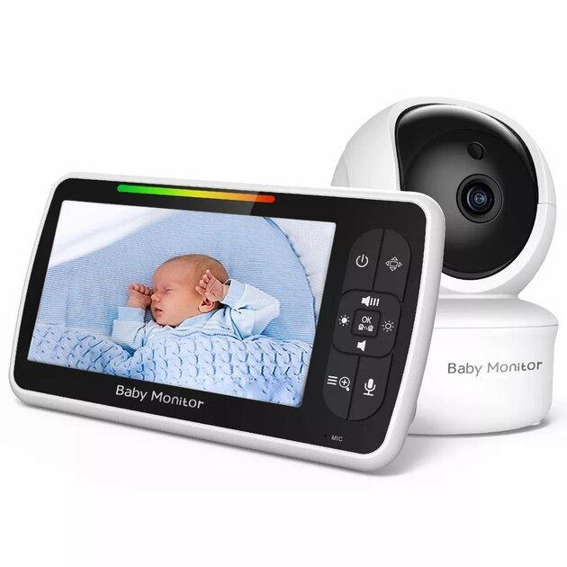 Видеоняня Baby Monitor SM-650 с 5-дюймовым ЖК-монитором, датчиком звука, ночное виденье, беспроводная, поворотная радионяня с портативным дисплеем и измерением температуры - изображение 5