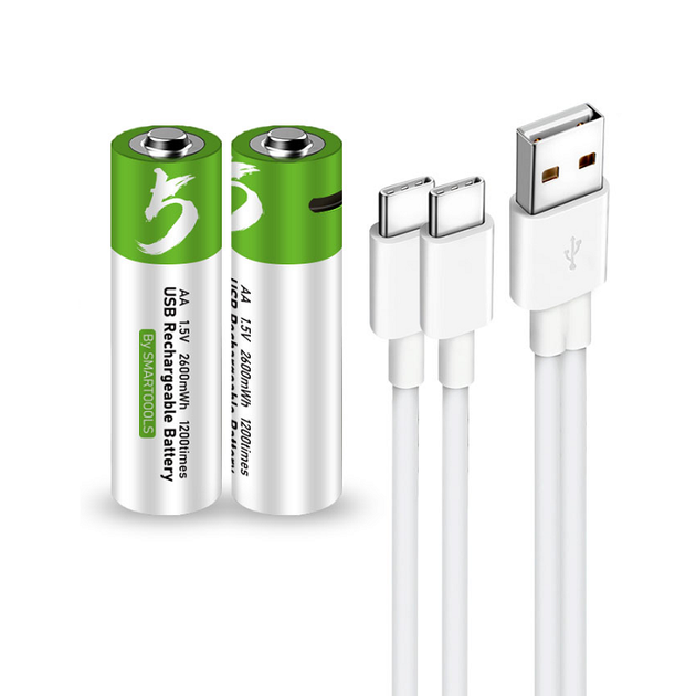 Аккумуляторные батарейки Smartoools АА 2600 mWh 1.5V с зарядкой Type-C (Зеленый) - Фото 1 Аккумуляторные батарейки Smartoools АА 2600 mWh 1.5V с зарядкой Type-C (Зеленый) - изображение 1