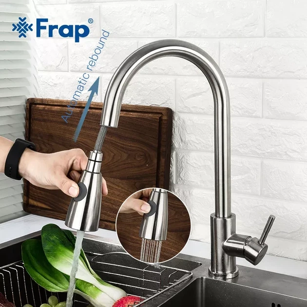 Змішувач для кухні з висувним виливом Frap F60899-1, сатин - Фото 2 Змішувач для кухні з висувним виливом Frap F60899-1, сатин - изображение 2