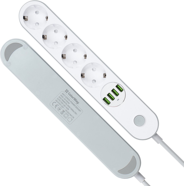 Listwa zasilająca ColorWay 4 gniazda 4 USB 2 m White (CW-CHE44W) - obraz 4