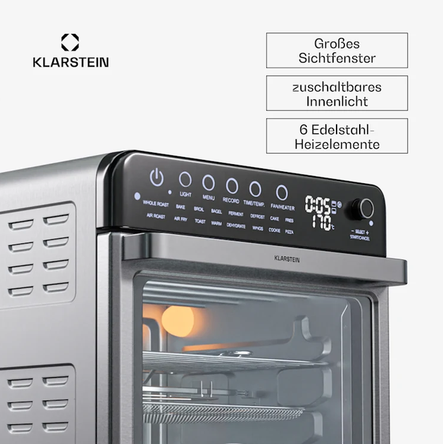 Фритюрница с горячим воздухом для приготовления Klarstein Air Glaze Digital 2000 Вт 34 литра - изображение 4