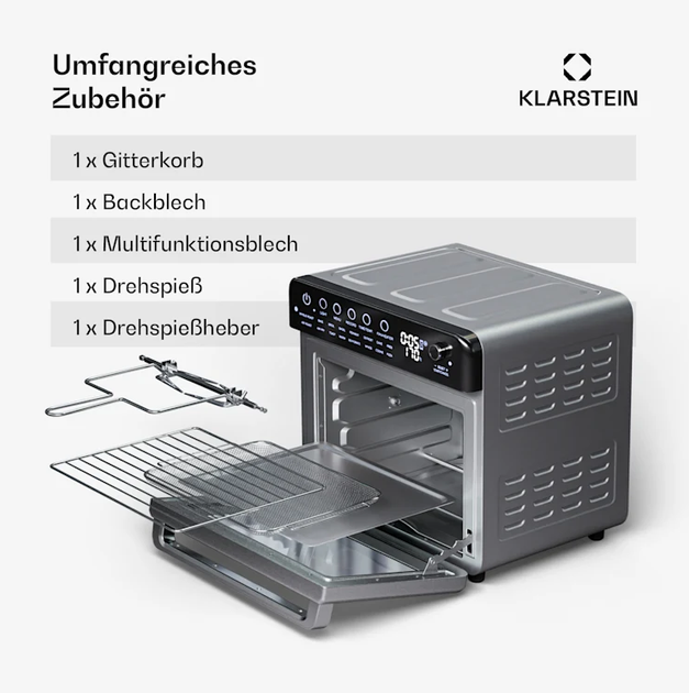 Фритюрница с горячим воздухом для приготовления Klarstein Air Glaze Digital 2000 Вт 34 литра - изображение 6