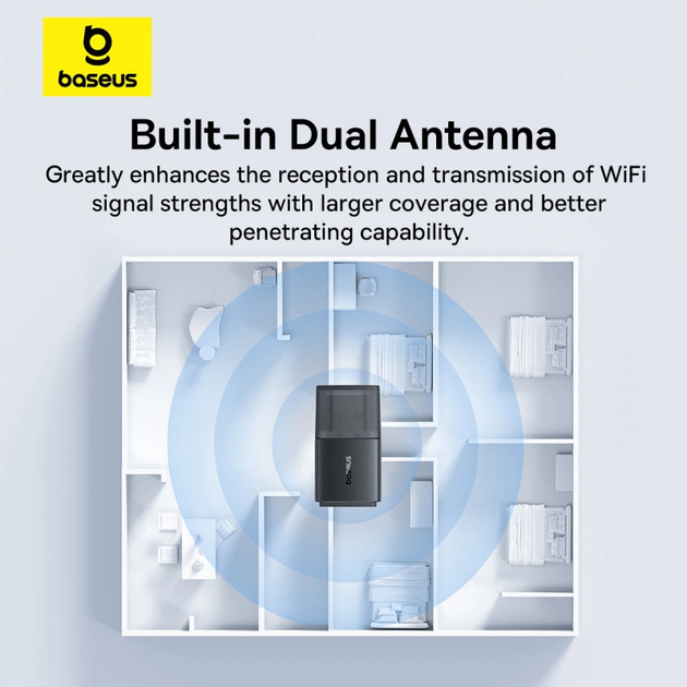 Wi-Fi адаптер Baseus FastJoy Series High Speed 300Mbps Single Band 2.4Ghz USB Wifi Adapter (BS-OH169) - изображение 11