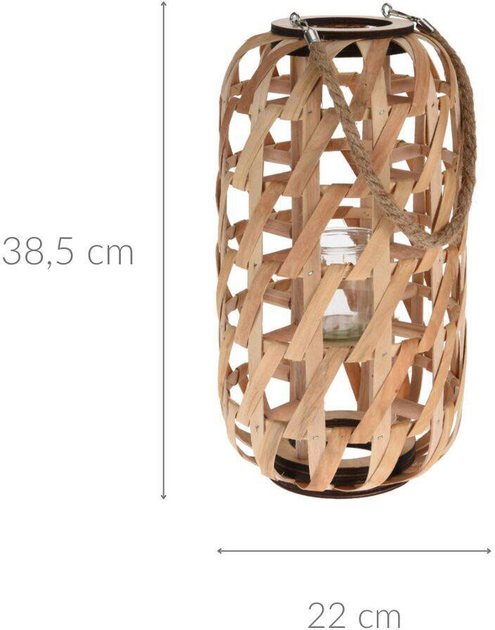 Lampion Home Styling Collection drewniany minimalistyczna plecionka i uchwyt ze sznurkiem beżowy (8720573304115) - obraz 2