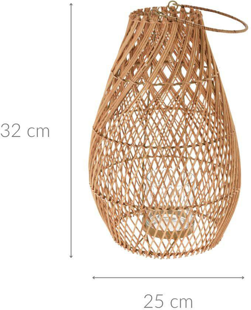 Lampion Home Styling Collection naturalny rattanowy ze szklanym wkładem beżowy (8720573858038) - obraz 2