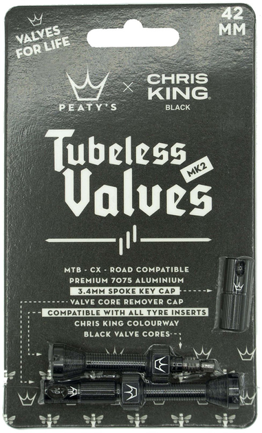 Ниппели Peaty's x Chris King Tubeless Valves 42 мм Black (PTV2-42-BLK-12) 