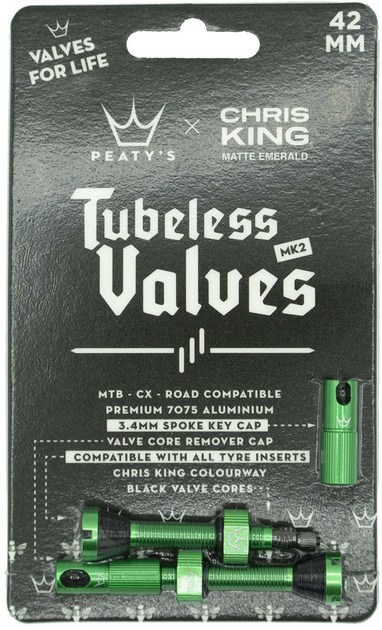 Ниппели Peaty's x Chris King Tubeless Valves 42 мм Emerald (PTV2-42-EMR-12) 