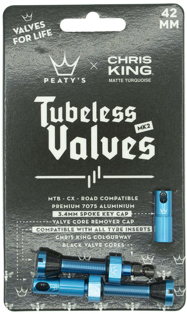 Ниппели Peaty's x Chris King Tubeless Valves 42 мм Turquoise (PTV2-42-TRQ-12) 