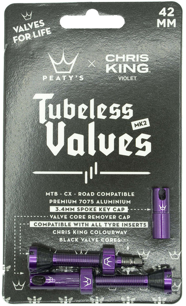 Ниппели Peaty's x Chris King Tubeless Valves 42 мм Violet (PTV2-42-VLT-12) 