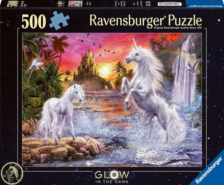 Puzzle Ravensburger Świecące Jednorożce nad rzeką 49 x 36 cm 500 elementów (4005555004714) - obraz 1