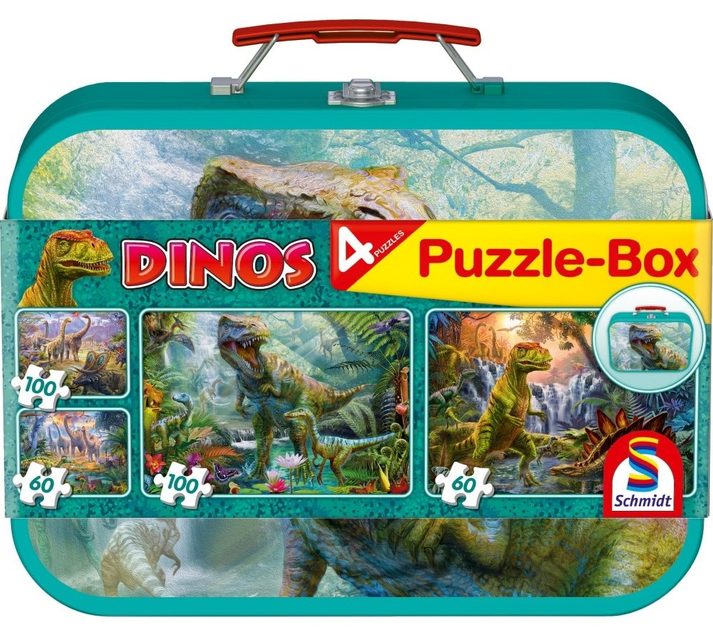 Zestaw puzzli Schmidt Dinozaury w walizce 36 x 24 cm 2 x 60 + 2 x 100 elementów (4001504564957) - obraz 1