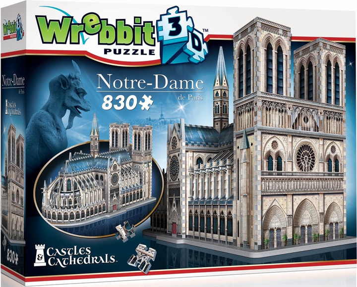 3D Puzzle Wrebbit Notre Dame de Paris 55 x 25 x 37 cm 830 elementów (0665541020209) - obraz 1