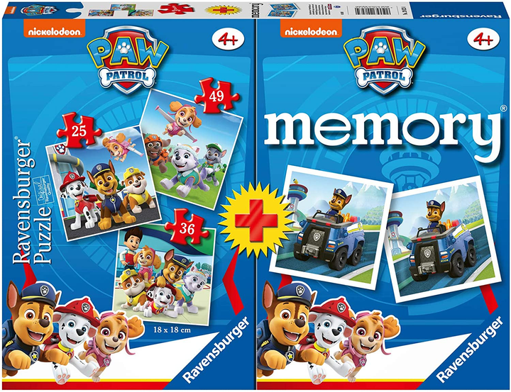 Набір пазлів Ravensburger Memory Щенячий патруль 3 в 1 27 x 38 см 25+36+49 деталей (4005556208234) - зображення 1