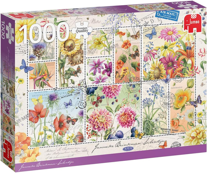 Puzzle Jumbo PC Znaczki z letnimi kwiatami 68 x 48 cm 1000 elementów (8710126188125) - obraz 1