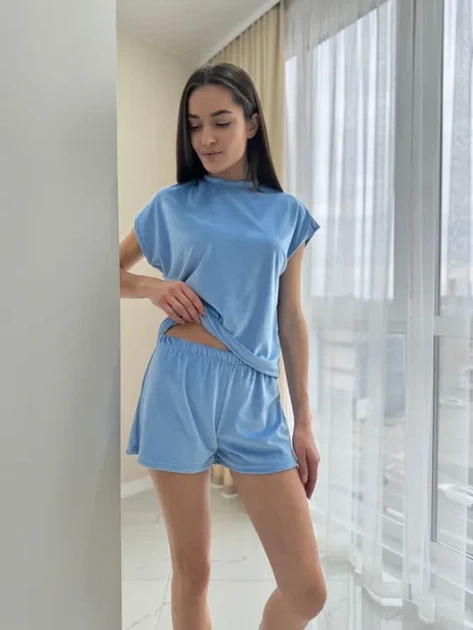Піжама з плюш велюру блакитна L - Фото 1 Піжама з плюш велюру блакитна L - зображення 1