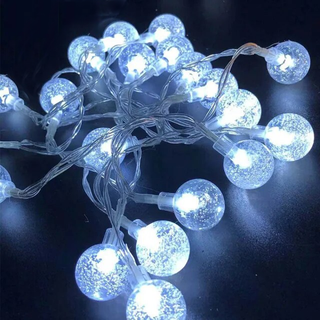 Светодиодная гирлянда "Шарики прозрачные" 20 LED, 5м + переходник, 220V, IP44, Холодный белый - Фото 1 Светодиодная гирлянда "Шарики прозрачные" 20 LED, 5м + переходник, 220V, IP44, Холодный белый - изображение 1