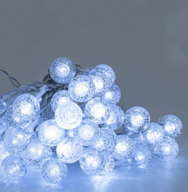 Светодиодная гирлянда "Шарики прозрачные" 20 LED, 5м + переходник, 220V, IP44, Холодный белый - Фото 2 Светодиодная гирлянда "Шарики прозрачные" 20 LED, 5м + переходник, 220V, IP44, Холодный белый - изображение 2