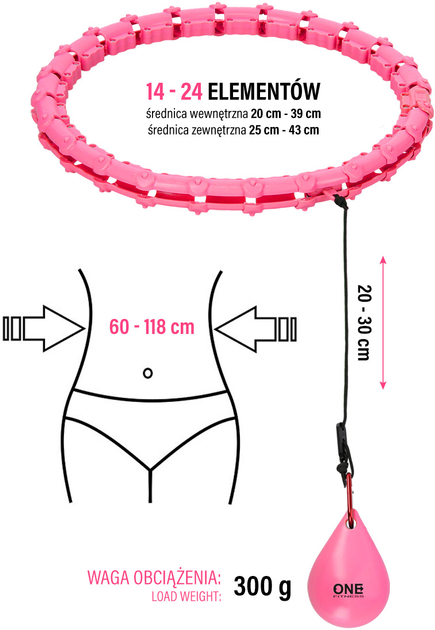 Hula Hoop z wypustkami i obciążnikiem HMS One Fitness OHA02 Różowy (5907695552669) - obraz 12