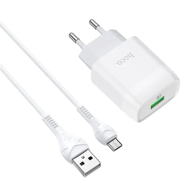Мережевий зарядний пристрій Hoco Glorious single port QC3.0 charger + кабель Type-C 1 м White (C72Q) - Фото 1 Мережевий зарядний пристрій Hoco Glorious single port QC3.0 charger + кабель Type-C 1 м White (C72Q) - зображення 1