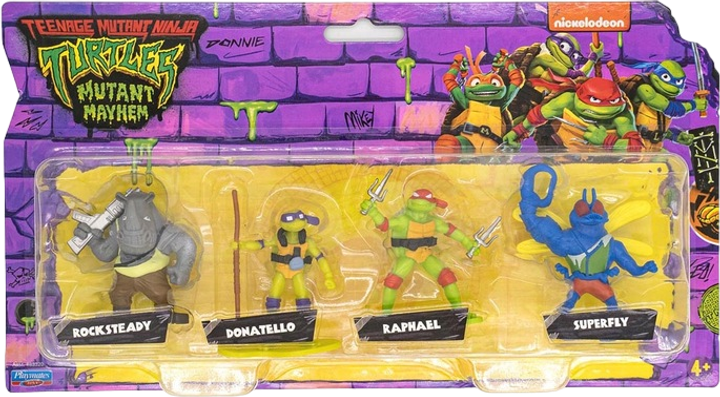 Zestaw figurek Playmates Wojownicze Żółwie Ninja Donatello Raphael Rocksteady Superfly 4 szt (0043377833222) - obraz 1