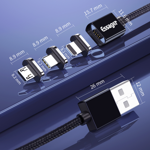 Кабель магнитный Essager поворотный Micro USB 1м в тканевой оплетке с передачей данных (EXCCXM-ML01) - изображение 4