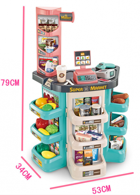 Supermarket Woopie z wózkiem kasą wagą i skanerem 47 elementów (5904326941588) - obraz 4