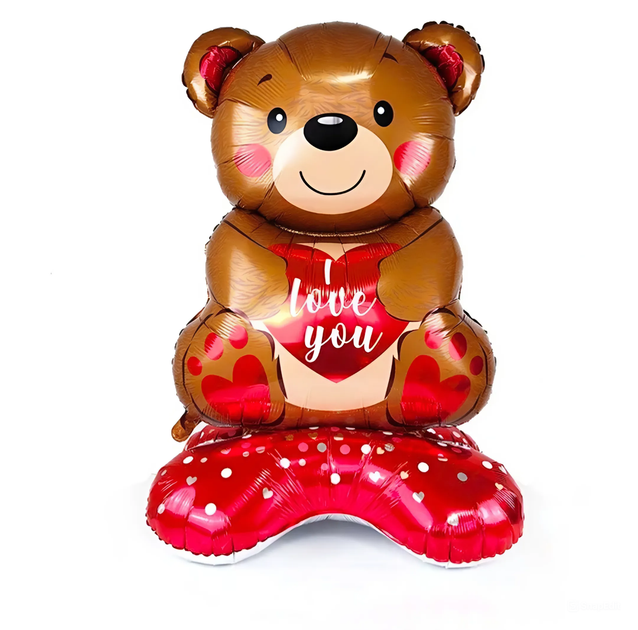 Воздушный Фольгированный 3D Шар Большой Мишка С Сердечком I Love You На Подставке 148x77см( 58") - Фото 1 Воздушный Фольгированный 3D Шар Большой Мишка С Сердечком I Love You На Подставке 148x77см( 58") - изображение 1