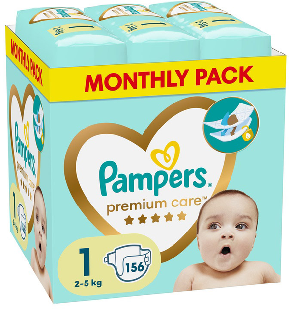 Підгузки Pampers Premium Care Розмір 1 Newborn (2-5 кг) 156 шт (8700216346757) - зображення 1