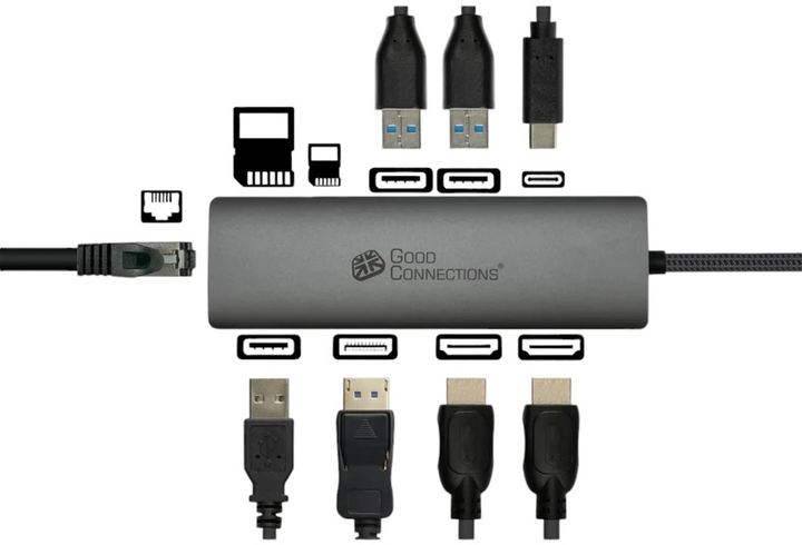 USB-хаб Good Connections USB Type-C - HDMI/DisplayPort/RJ45/USB Type-C/USB Type-A/Card reader (HUB-C001A) - зображення 3