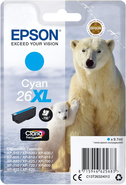 Tusz do drukarek Epson T263240 26 XL 9.7 ml Cyan (C13T26324022) - obraz 1