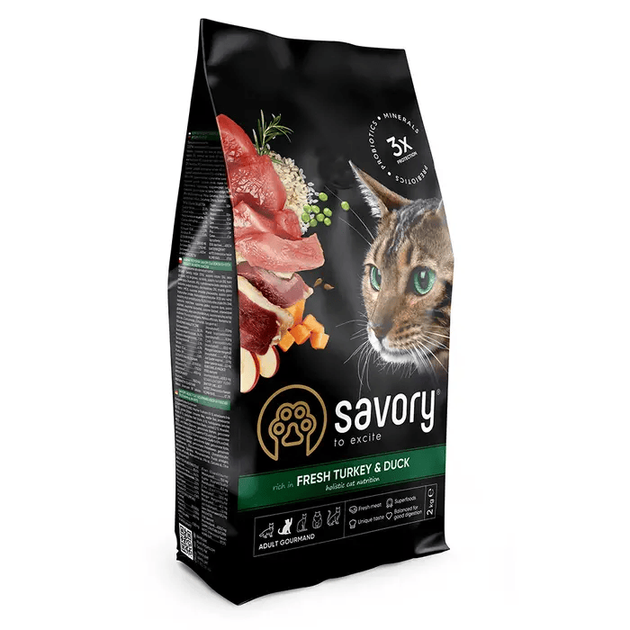 Сухой корм для взрослых кошек Savory Fresh Turkey & Duck со свежим мясом индейки и утки 2 кг (30051) - Фото 1 Сухой корм для взрослых кошек Savory Fresh Turkey & Duck со свежим мясом индейки и утки 2 кг (30051) - изображение 1