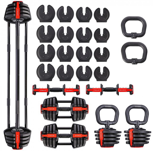 Zestaw regulowanych sztangielek HMS PRO SET SGR18 3 w 1 41 kg (5907695553574) - obraz 1