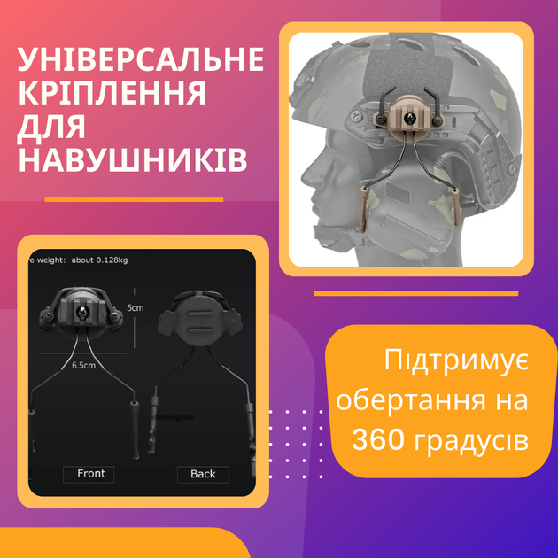 Адаптеры крепления на шлем к активным наушникам поворотные Койот (П4К-ON-114) - изображение 2