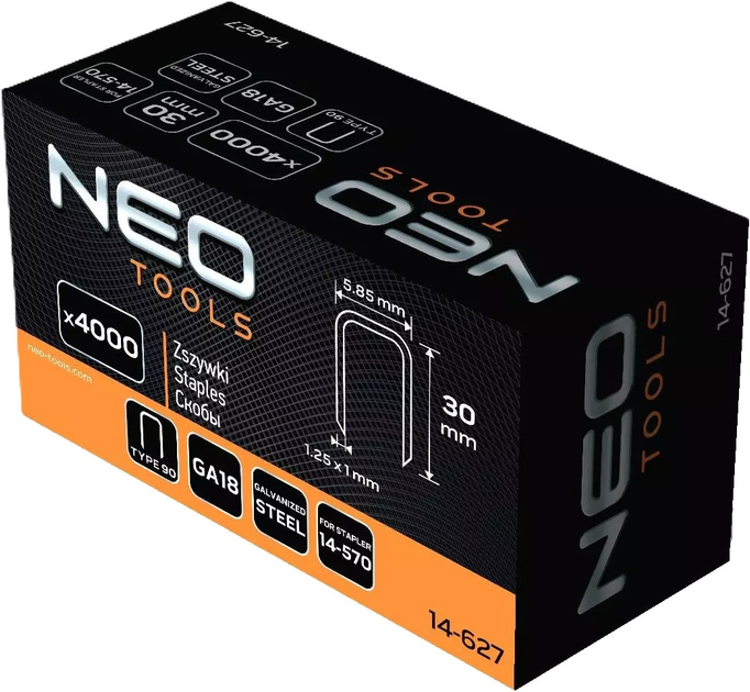 Скоби оцинковані NEO Tools тип 90 GA18 30 мм 4000 шт. 14-627 (5907558453850) - зображення 4