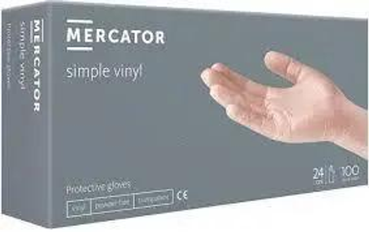 Рукавички вінілові неприпудрені MERCATOR одноразові simple vinyl powder free L 100 шт - изображение 1