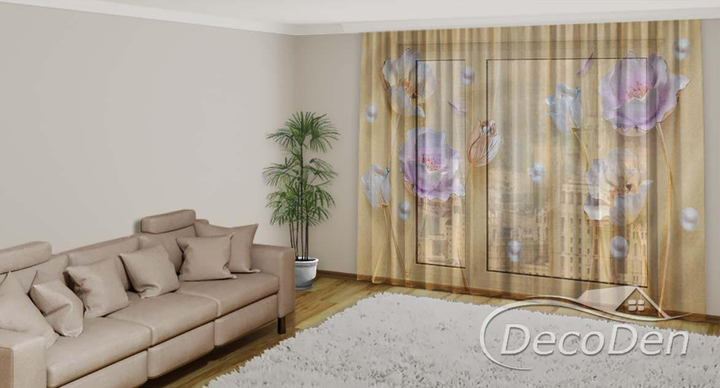 3D - Фото Тюль PHOTODECOR "Маки та перли" - зображення 2