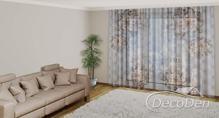 3D - Фото Тюль PHOTODECOR "Квіти з перлів" - зображення 2
