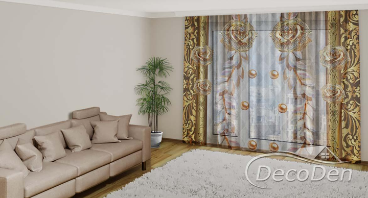 3D - Фото Тюль PHOTODECOR "3D Троянди та візерунок" - зображення 2