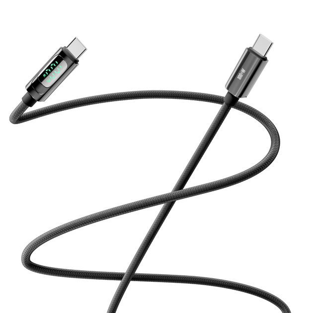 Кабель для зарядки та обміну даними USB YOKI YK-DI88 DISPLAY Series Type-C to Type-C 100W (5A/20V) 2m Black - Фото 3 Кабель для зарядки та обміну даними USB YOKI YK-DI88 DISPLAY Series Type-C to Type-C 100W (5A/20V) 2m Black - зображення 3