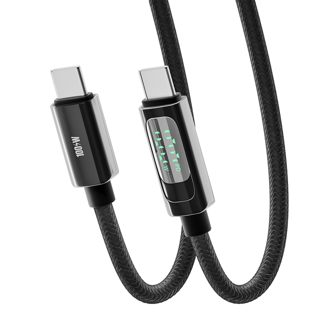 Кабель для зарядки та обміну даними USB YOKI YK-DI88 DISPLAY Series Type-C to Type-C 100W (5A/20V) 2m Black - Фото 7 Кабель для зарядки та обміну даними USB YOKI YK-DI88 DISPLAY Series Type-C to Type-C 100W (5A/20V) 2m Black - зображення 7